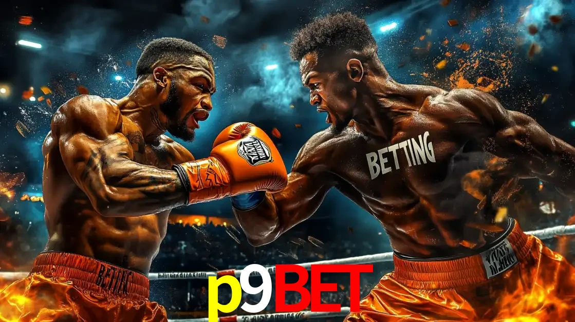 Dois boxeadores em uma luta intensa e explosiva, representando a adrenalina e as oportunidades de apostas em esportes de combate disponíveis na plataforma p9bet.
